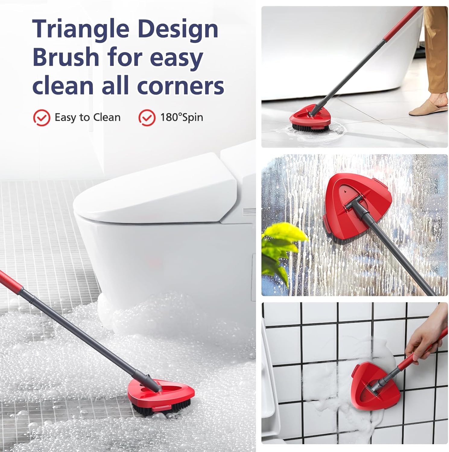 2 Pack 1-Tank Spin Mop Scrub Brush Head Replacement for O Ceda EasyWring 1-Tank System(Red), Hard Bristle Scrubber Brush for Floor Cleaning Accessories (Not Fit for RinseClean 2-Tank)