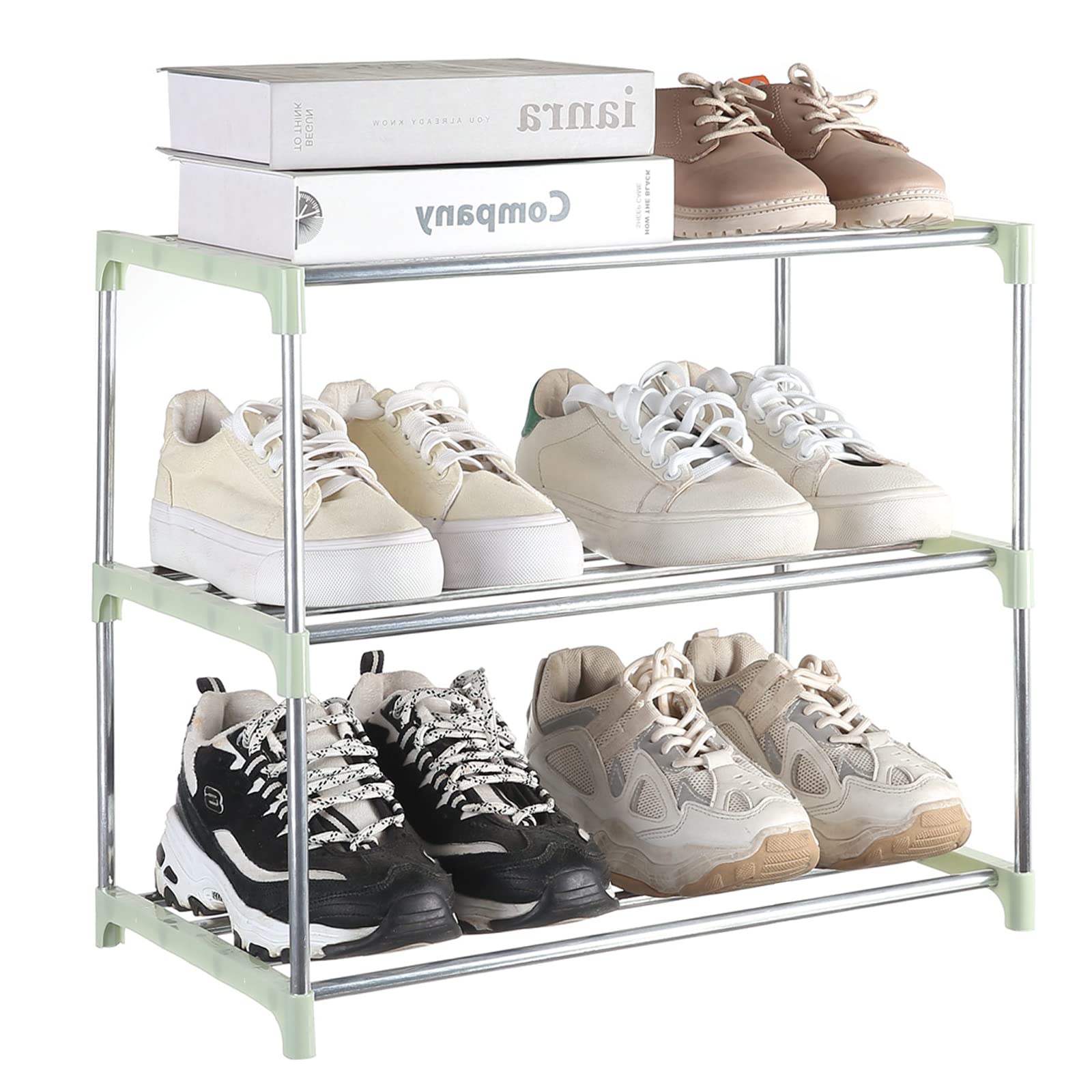 Small Shoe Rack, Narrow Stackable Shoe Shelf Organizer for Entryway, Doorway and Bedroom Closet (3-Tier, White)