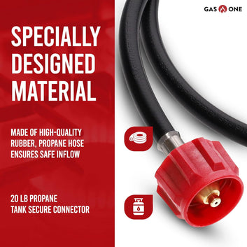 Gas One 4 ft Propane Hose 1lb to 20lb Adapter Hose - 16.4 oz to 20 lb Propane Tank QCC1/ Type 1 - Allows 5+lb Propane Tanks, Black