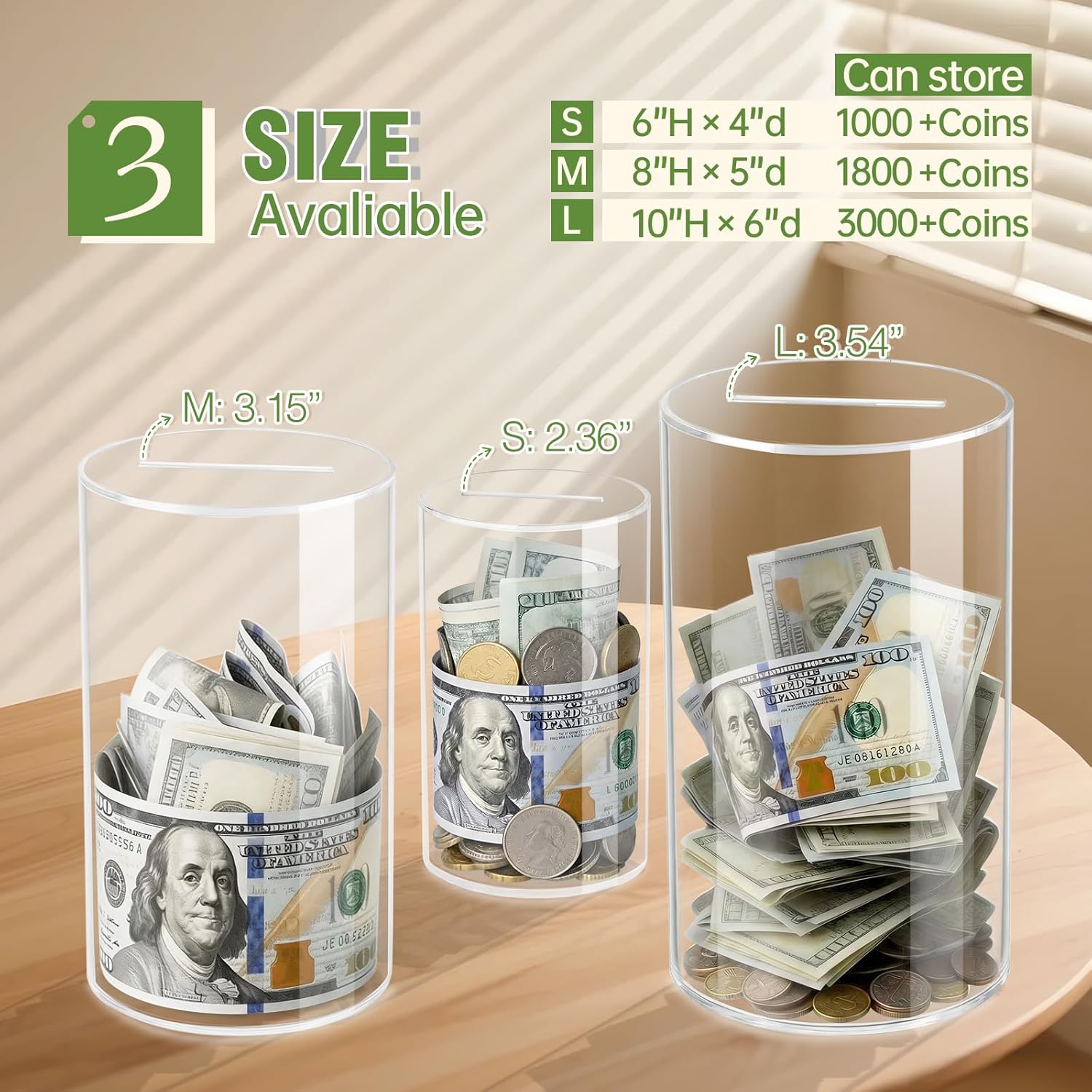 Clear Piggy Bank for Adults/Kids, Acrylic Unopenable Money Box for Cash Coin Saving, Must Break to Open, Money Saving Jar for Adults Boys Girls, Size 6" H x 4" Diameter