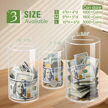 Clear Piggy Bank for Adults/Kids, Acrylic Unopenable Money Box for Cash Coin Saving, Must Break to Open, Money Saving Jar for Adults Boys Girls, Size 6" H x 4" Diameter