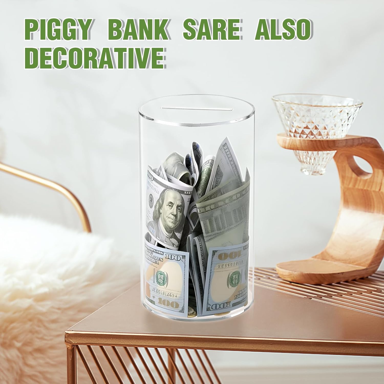 Clear Piggy Bank for Adults/Kids, Acrylic Unopenable Money Box for Cash Coin Saving, Must Break to Open, Money Saving Jar for Adults Boys Girls, Size 6" H x 4" Diameter