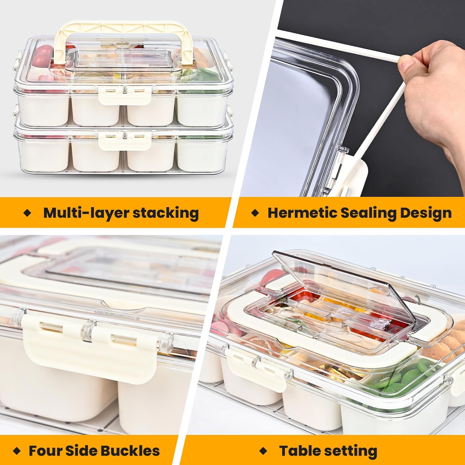 Divided Serving Tray with Lid, Snackle Box Container with Lid,Snack Box Container with Cutlery Storage, 8 Fruit Forks, 2 Spoons, Fruit Tray,Portable Snack Organizer, 8 Compartments snack tray with lid