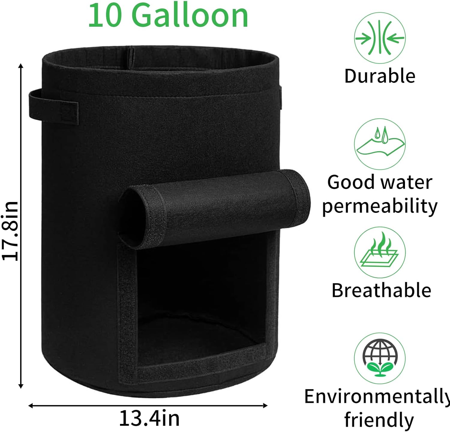 JJGoo 2 Pack Potato Grow Bags 10 Gallon with Flap, Heavy Duty Fabric Grow Bags with Handle and Harvest Window, Non-Woven Planter Pot Plant Garden Bags to Grow Vegetables Potato Tomato, Black