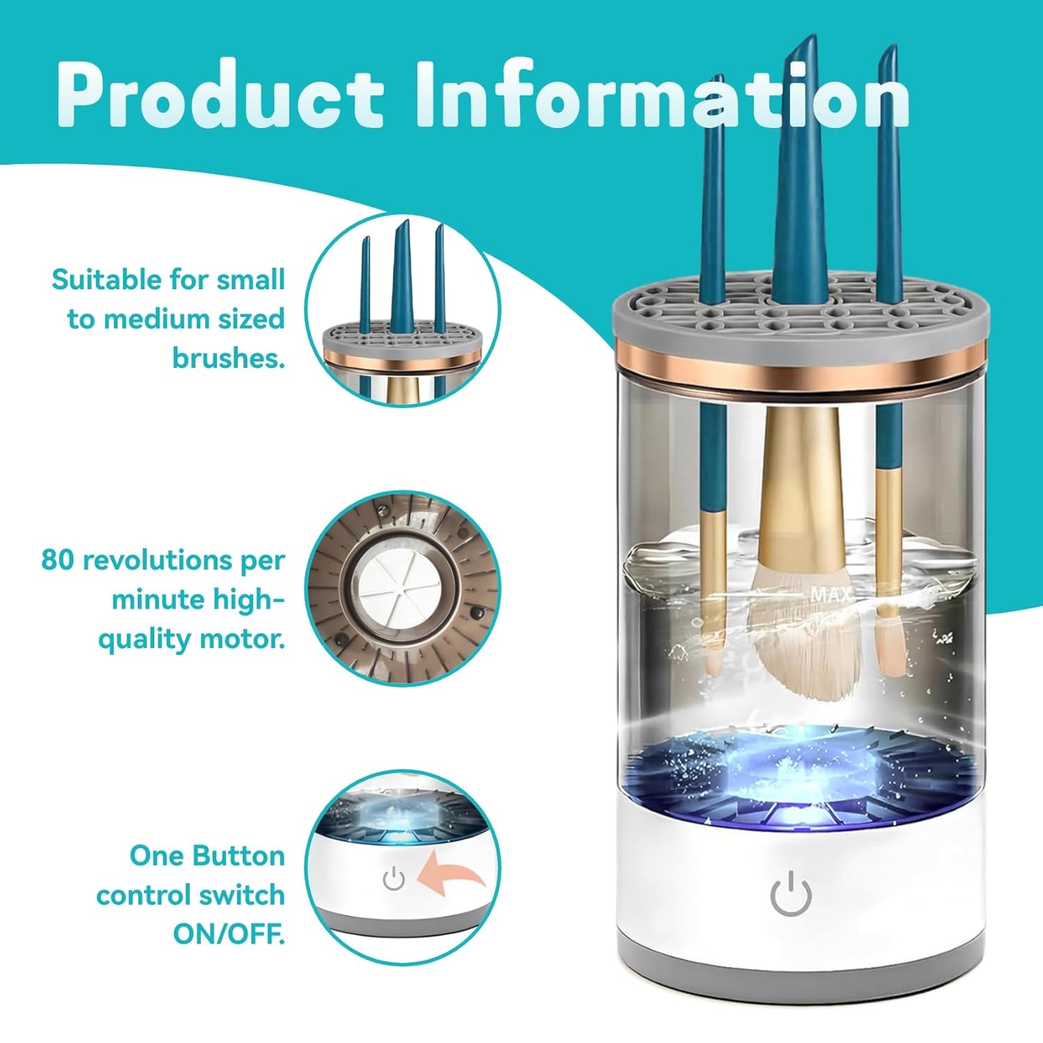 Electric Makeup Brush Cleaner - Automatic Spinning Makeup Brush Cleaner,Multi-Use Cosmetic Brush Cleanerfor All Size Makeup Brushes