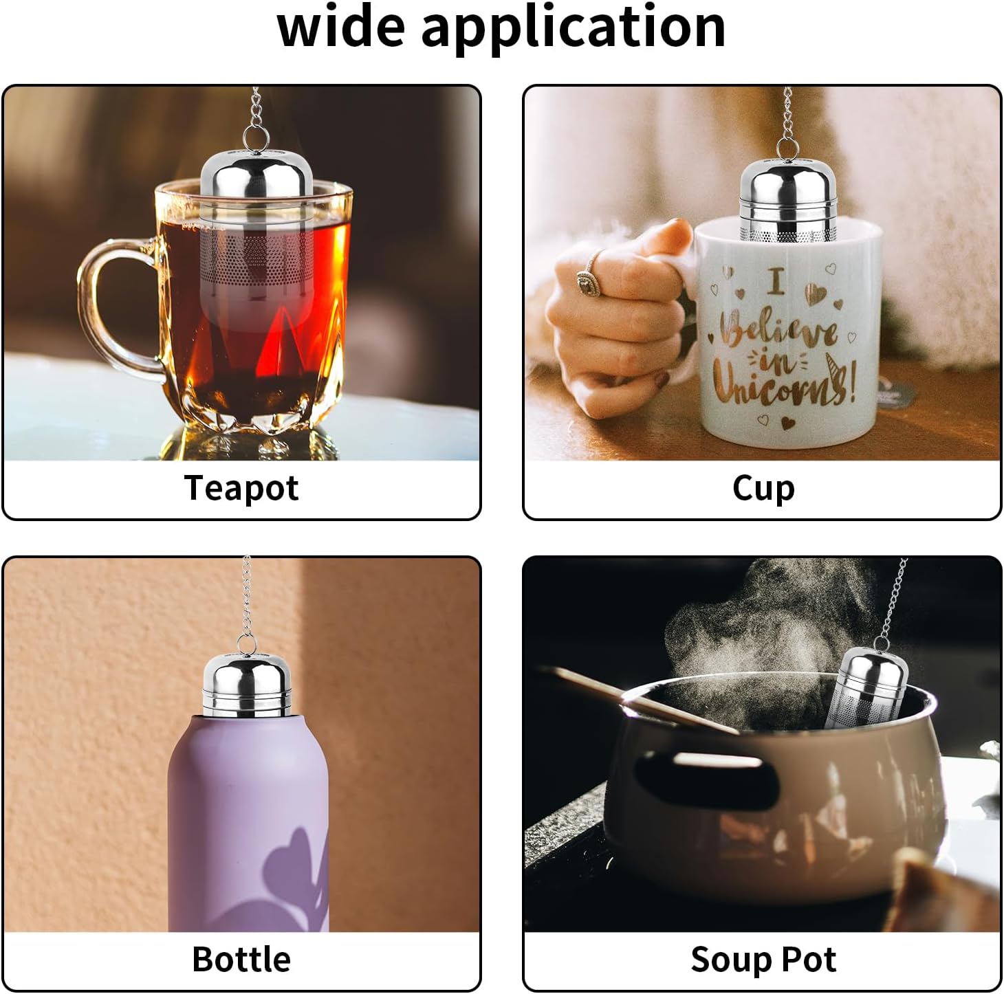 2PCS Tea Infuser Strainer - Stainless Steel Strainers for Loose Leaf Tea, Steeper, Fine Mesh Ball holder with Chain Hook and Lid, Reusable Filter Bags Diffusers