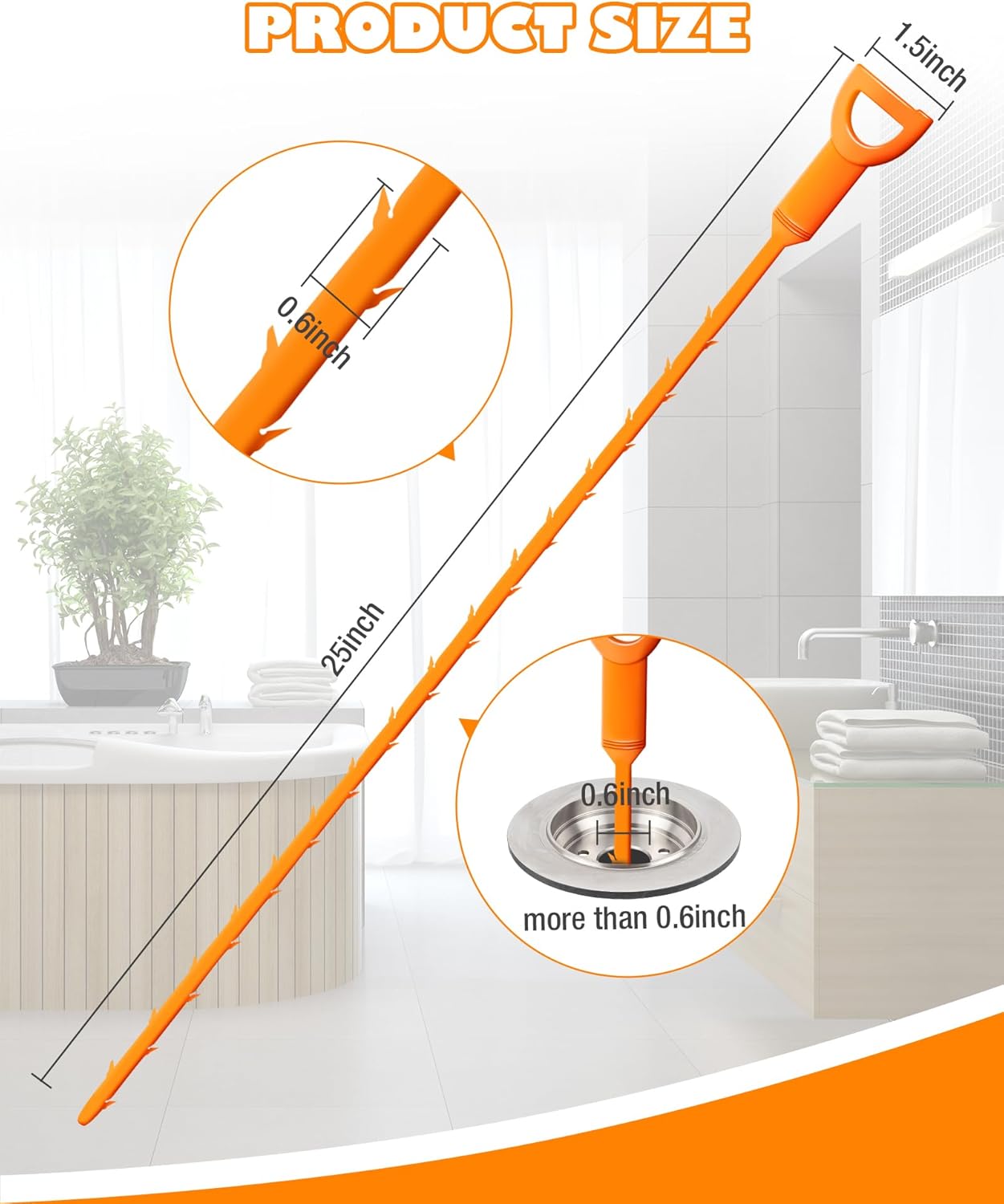 25 Inch Sink Snake Drain Clog Remover Tool,6 Pack Drain Cleaner Hair Clog Remover Tool, Drain Hair Remover Plumbers Snake, Drain Cleaner Sticks, Easy and Quick Unclog Sink Drain, Kitchen, Shower, tub.