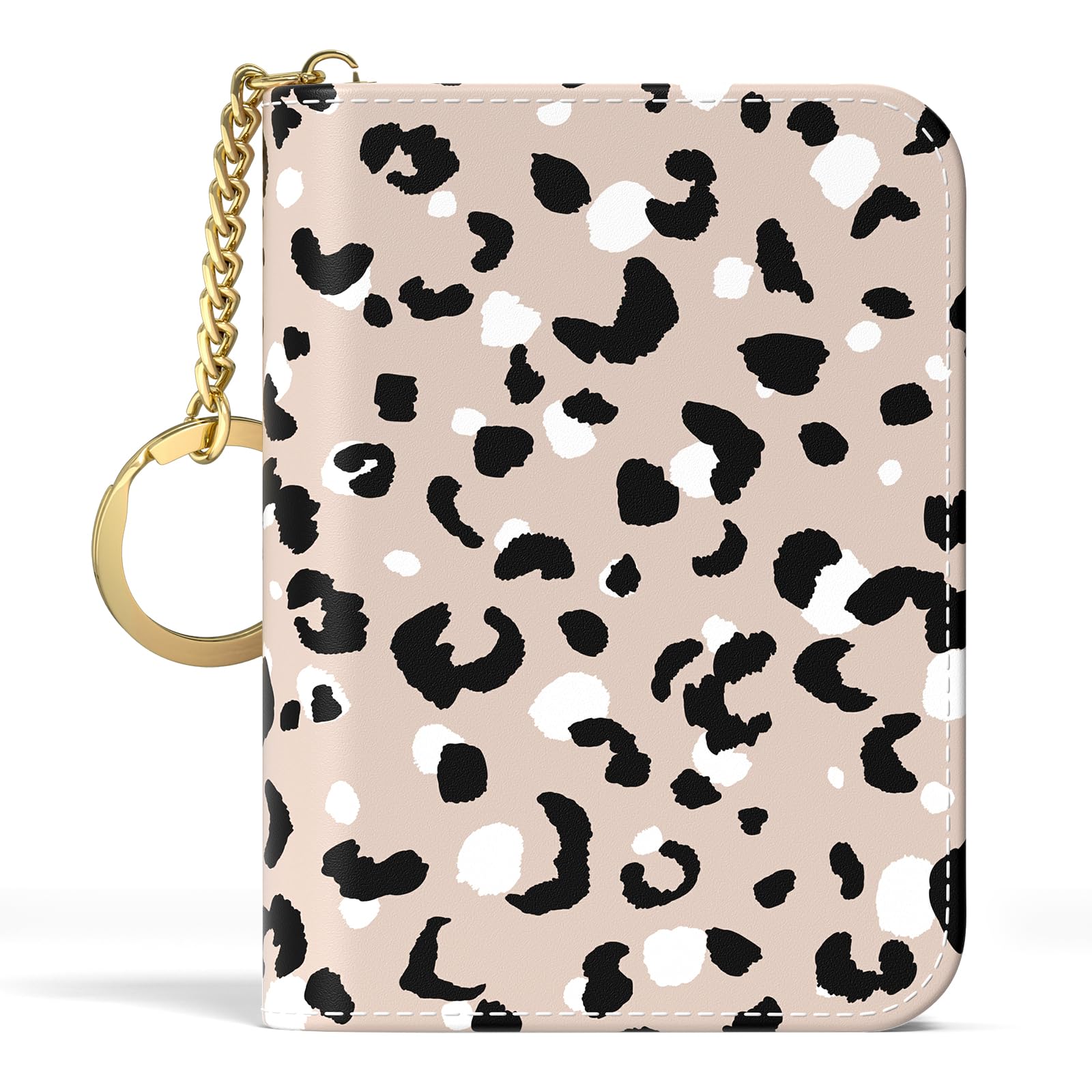 Credit Card Holder, Small RFID Wallet Slim Leather Card Organizer Case with Zipper and Keychain, Elegant Flowers