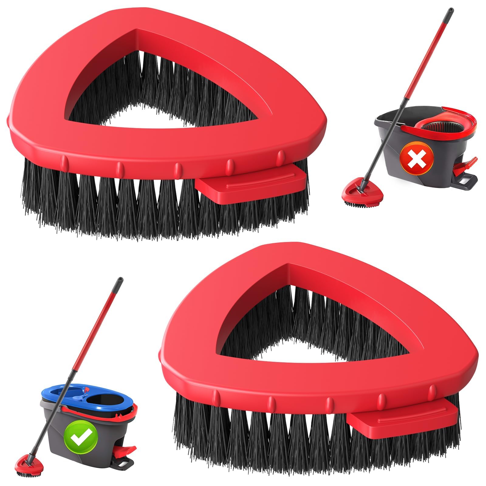 2 Pack 1-Tank Spin Mop Scrub Brush Head Replacement for O Ceda EasyWring 1-Tank System(Red), Hard Bristle Scrubber Brush for Floor Cleaning Accessories (Not Fit for RinseClean 2-Tank)
