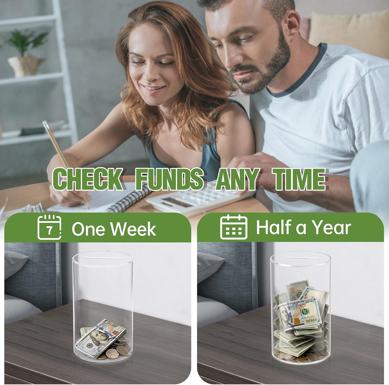 Clear Piggy Bank for Adults/Kids, Acrylic Unopenable Money Box for Cash Coin Saving, Must Break to Open, Money Saving Jar for Adults Boys Girls, Size 6" H x 4" Diameter