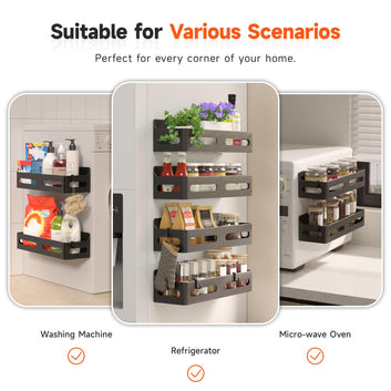 Magnetic Spice Rack for Refrigerator, 4 Pack Premium Plastic Spice Rack Organizer, Magnetic Fridge Shelf Seasoning Rack, Kitchen Organization Metal