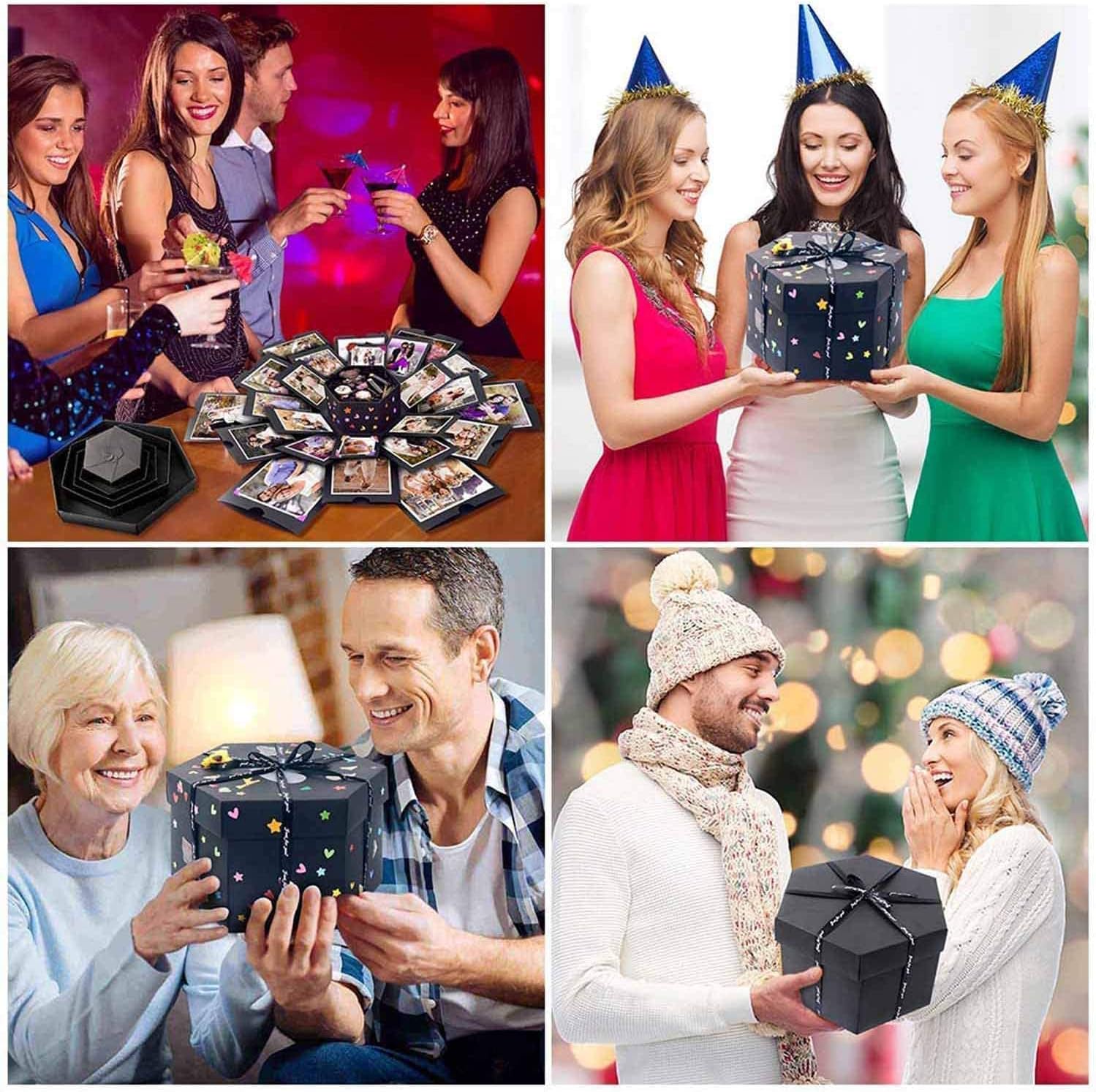 Explosion Gift Box 6 Faces - Custom Gifts for Boyfriend, Creative Handmade DIY Photo Album Scrapbook, 18.5x18.5 Inch Surprise Birthday, Valentine's Day or Wedding Memory Box