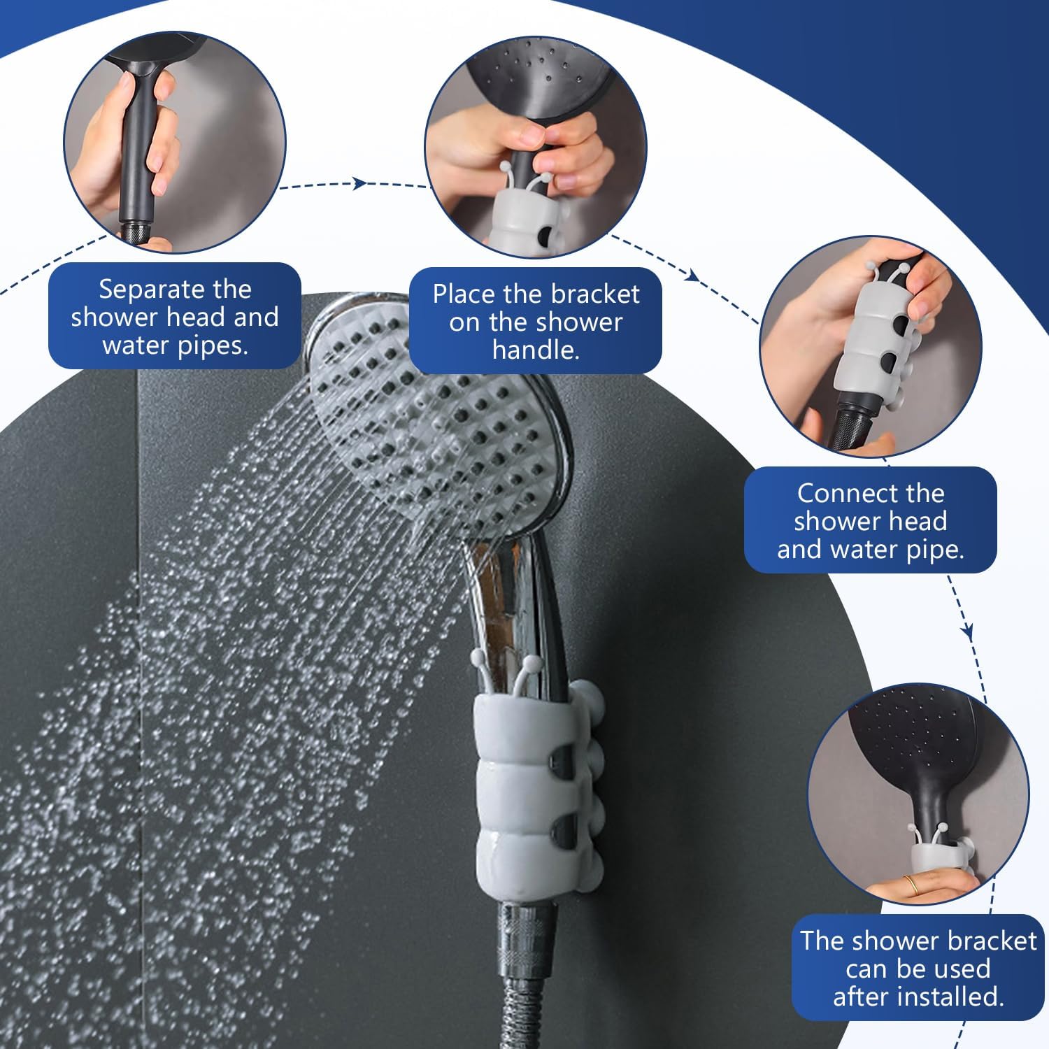 4 Pcs Silicone Shower Head Holder, Universal Relocatable Shower Head Suction Cup Holder, Wall Mount Adjustable Shower Holder for Bathroom Non Drilling