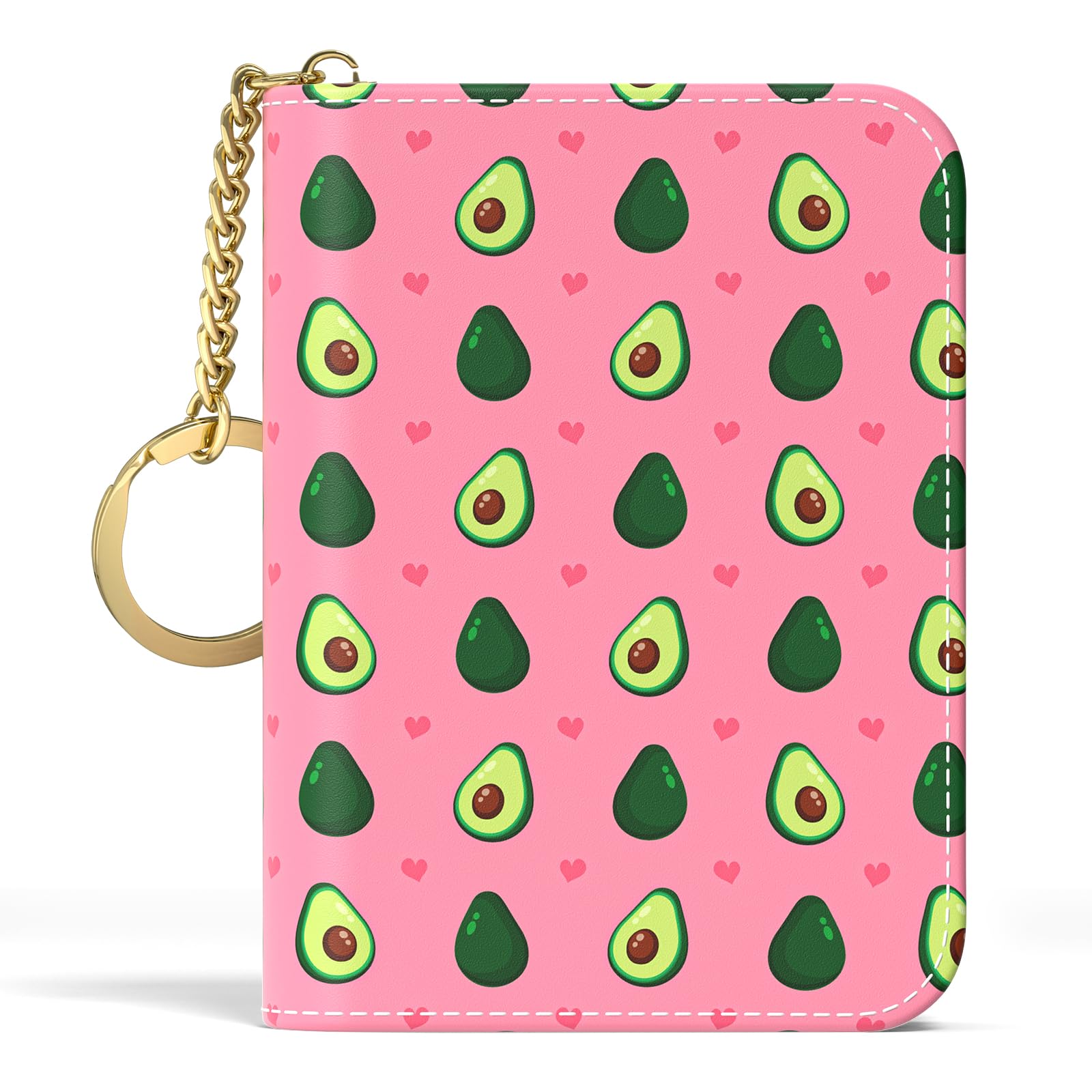 Credit Card Holder, Small RFID Wallet Slim Leather Card Organizer Case with Zipper and Keychain, Elegant Flowers