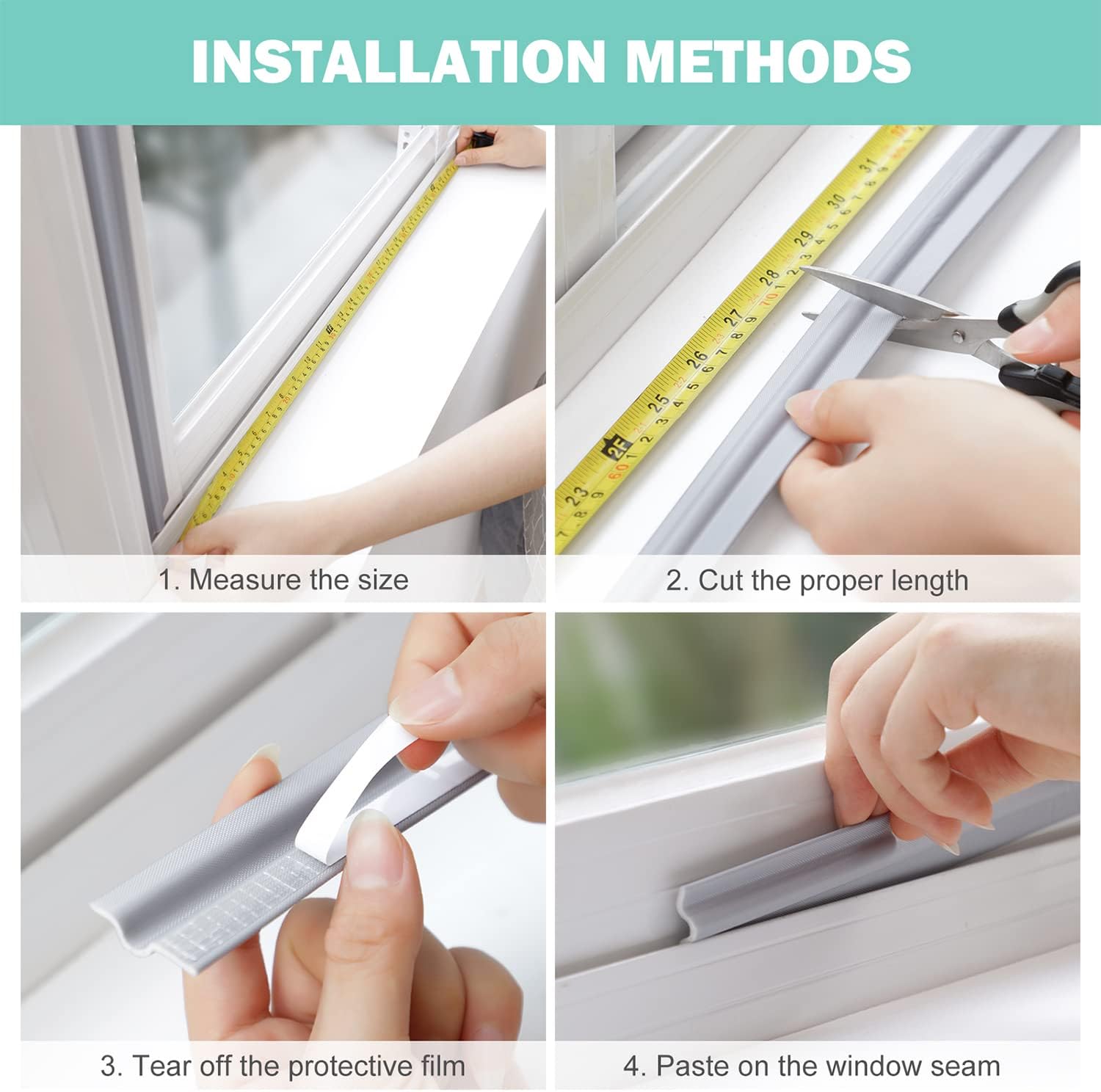MOPMS Draft Stopper Sweep, Door Weatherproofing Stripping, Window Seal Strip Self-adhisive Soundproof Cuttable Weather Length 6.56Ft - Grey
