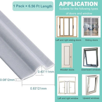 MOPMS Draft Stopper Sweep, Door Weatherproofing Stripping, Window Seal Strip Self-adhisive Soundproof Cuttable Weather Length 6.56Ft - Grey