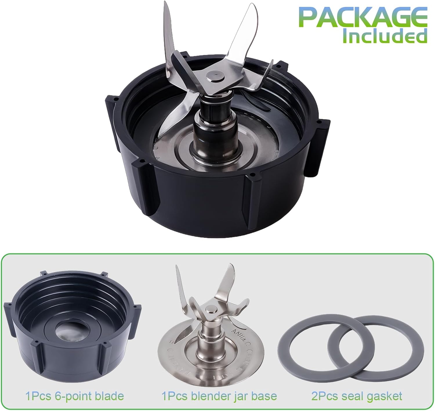 Oster Blender Replacement Parts Kit - 6-Fin Ice-Crushing Blade, Jar Base Cap, and Two Rubber O-Ring Gaskets (4-Piece Accessory Refresh Set)
