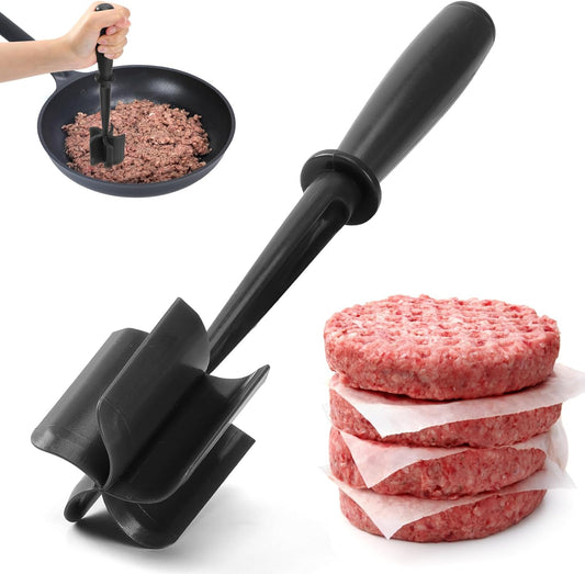 Premium Meat Chopper - 5 Curve Blade Ground Beef Smasher Tool - Heat-Resistant Nylon Meat Masher for Ground Beef, Hamburger, Potatoes - Non-Stick Ground Meat Chopper for Easy Mixing - Black