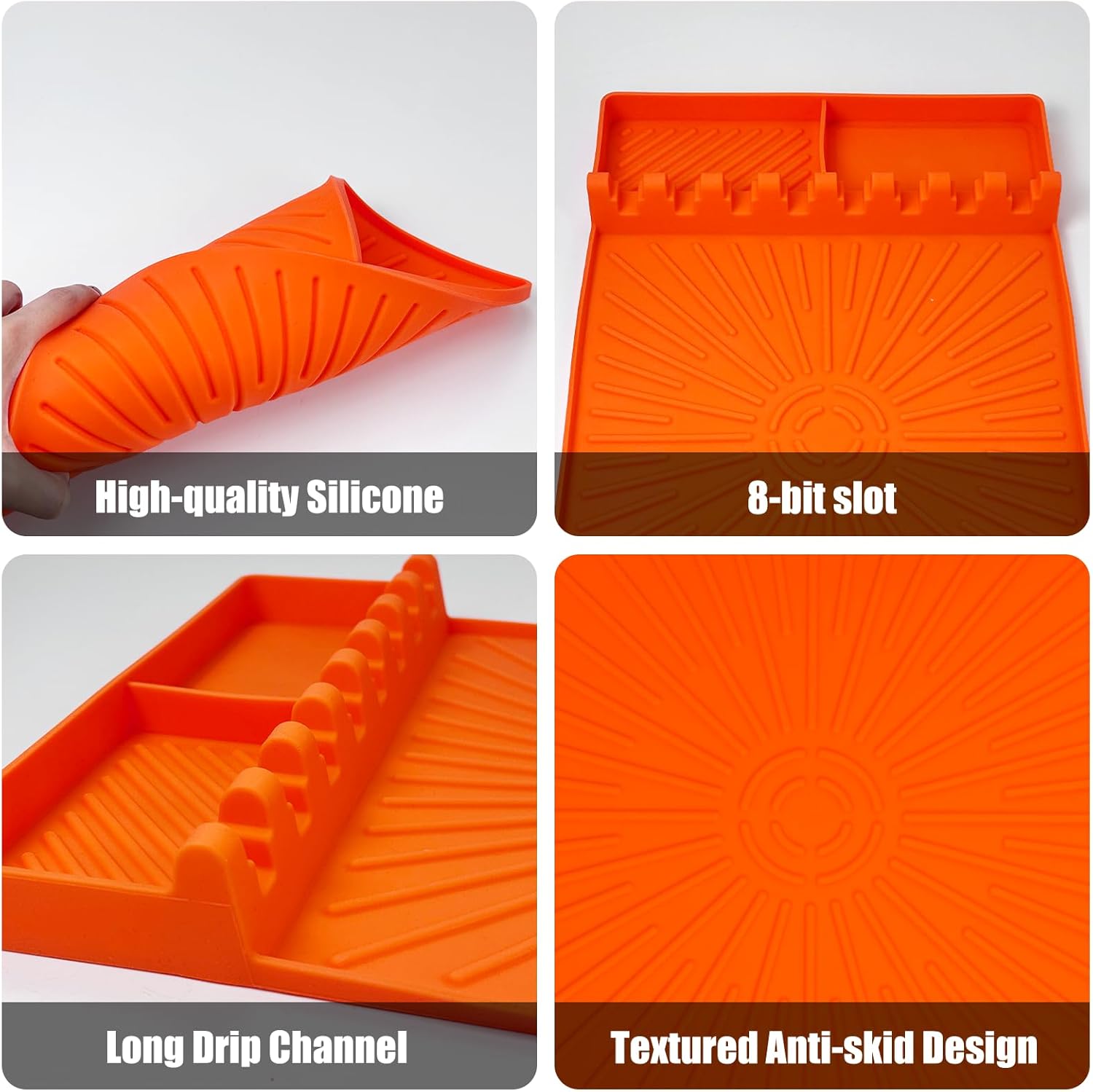 Silicone Spatula Mat, Large Grill Mats for Blackstone with Drip Pad, Heat Resistant Griddle Accessory, Griddle Tools Mat for Outdoor Grill Kitchen Counter (Orange)