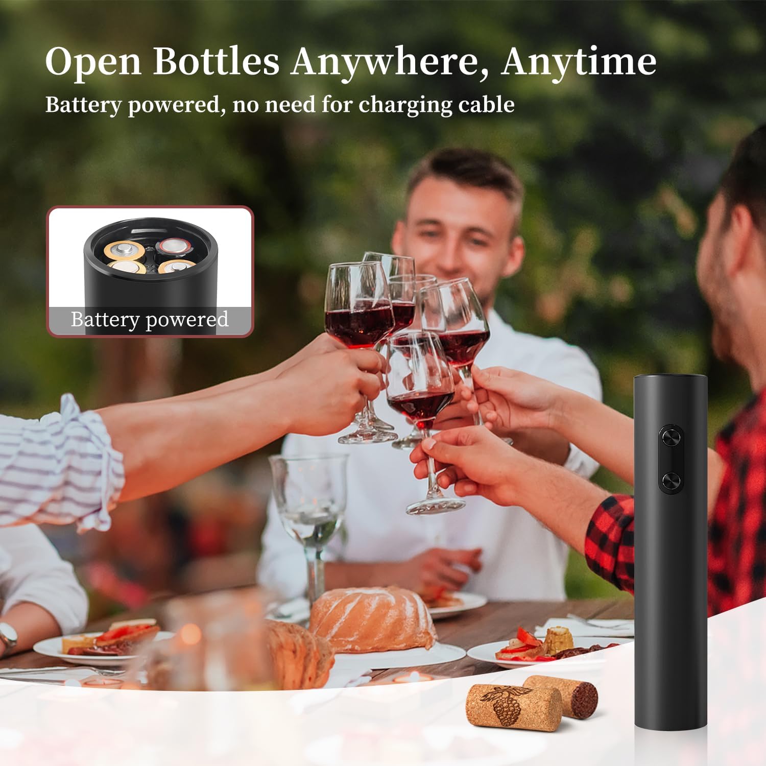 Battery Operated Electric Wine Opener Set by ELMWAY, Electric Corkscrew with Storage Base/Aerator Pourer/Foil Cutter/Vacuum Stopper, Wine Set Gift for Wine Lover - Black (4 x AA Not Included)
