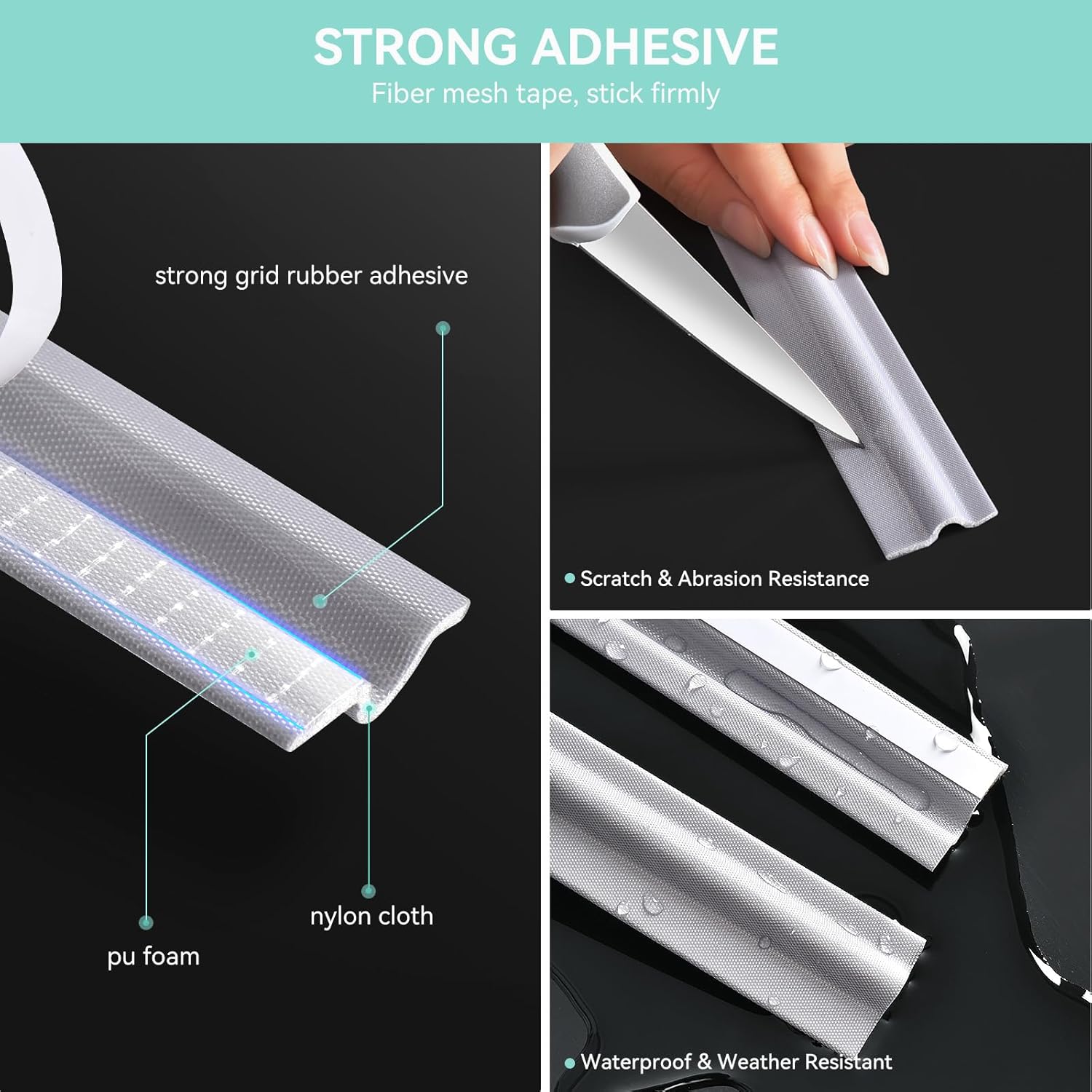 MOPMS Draft Stopper Sweep, Door Weatherproofing Stripping, Window Seal Strip Self-adhisive Soundproof Cuttable Weather Length 6.56Ft - Grey