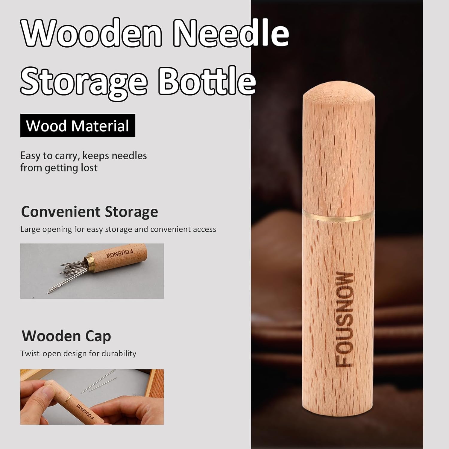 FOUSNOW 25 PCS Steel Sewing Needles, 5 Different Sizes Embroidery Large Eye Needles for Handsewing, Large Eye Sewing Needle, Sharp Needle Kit with Solid Wood Case