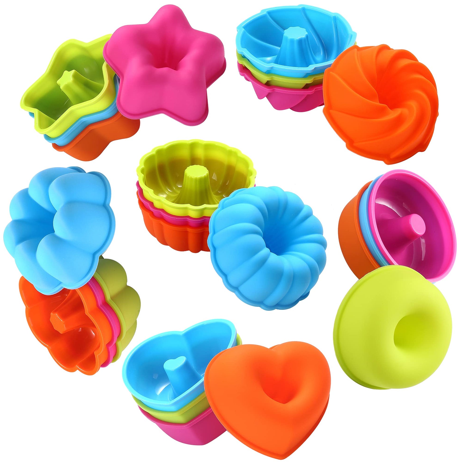 To encounter 24Pack Silicone Molds, Nonstick 3 inches Donut Mold, Silicone Baking Cups, Donut Pan, Muffin, Jello, Bagel Pan, Oven- Microwave- Dishwasher Safe