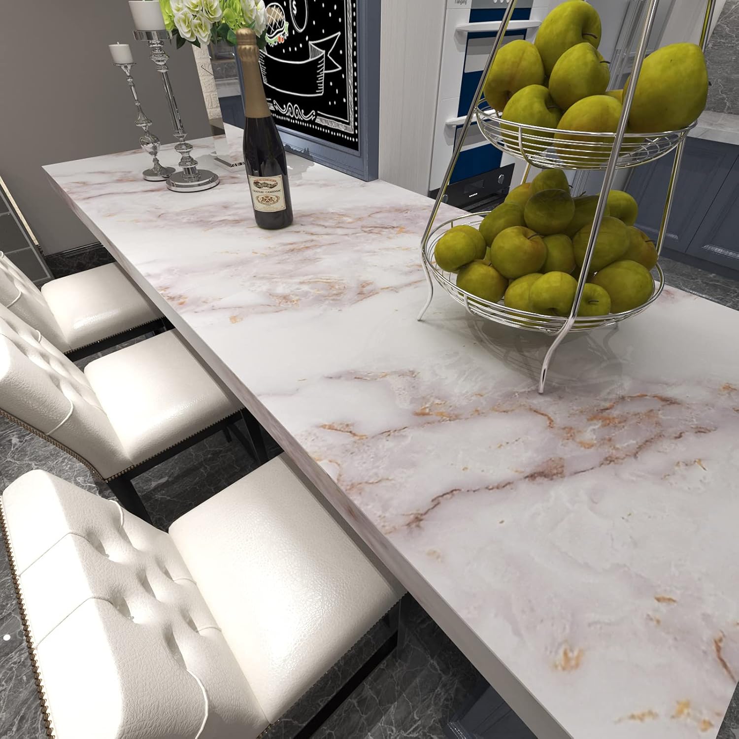 Cohoo Home Marble Contact Paper for Countertops Marble Peel and Stick Wallpaper Removable Self Adhesive Wallpaper Matte Peel and Stick Countertops Kitchen Cabinet Waterproof 15.7inW 79inL White/Gold