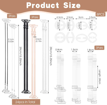 24Pcs Clear Bra Straps, Adjustable Bra Straps Replacement, Non-Slip Shoulder Straps with Clips, Multiple Colors Styles for Women Girls Strapless Brassiere Dresses Dance Daily Wear
