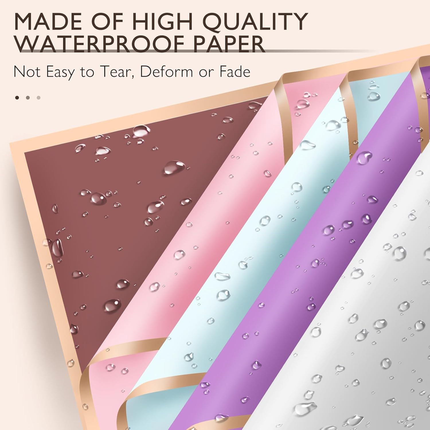 20 Sheets Flower Wrapping Paper Bouquet Wrapping Paper Waterproof with 10 Pcs Greeting cards, 12PCS 3D Gold Butterfly Decor, 50 pearl pins, 24 Yards Satin Ribbon for Wedding DIY Craft Party 10 colors