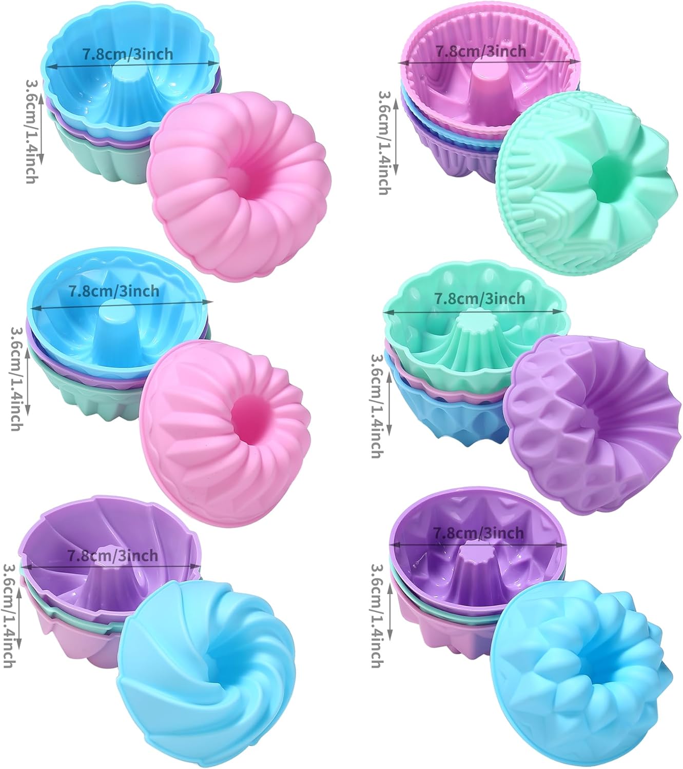 To encounter 24Pack Silicone Molds, Nonstick 3 inches Donut Mold, Silicone Baking Cups, Donut Pan, Muffin, Jello, Bagel Pan, Oven- Microwave- Dishwasher Safe