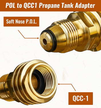 POL to QCC1 Propane Adapter, Old to New, Propane Tank Adapter Converts POL LP Tank Service Valve to QCC1/Type1 Hose or Regulator