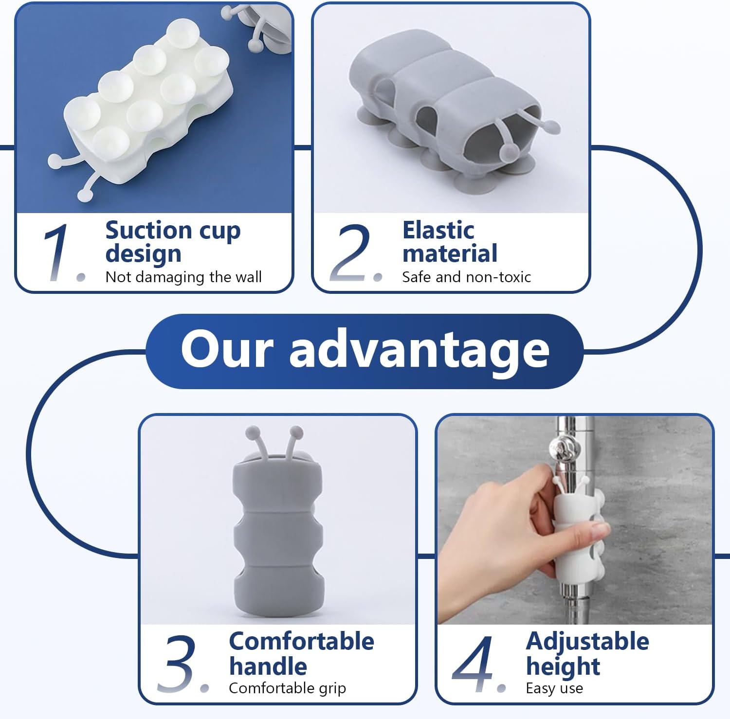 4 Pcs Silicone Shower Head Holder, Universal Relocatable Shower Head Suction Cup Holder, Wall Mount Adjustable Shower Holder for Bathroom Non Drilling