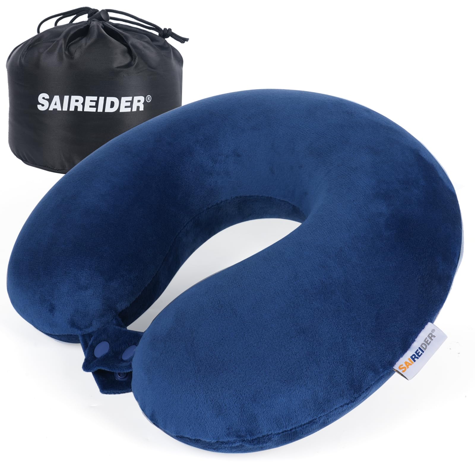 SAIREIDER Travel Pillow 100% Pure Memory Foam Travel Neck Pillow, Airplane Pillow for Traveling、Car、Home、Office，Washable Cover（Black）