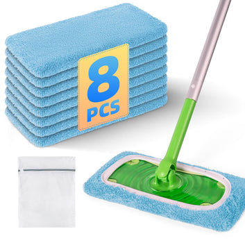 8 Pack Reusable Mop Pads Compatible with Swiffer Sweeper Mop, Dry and Wet Pads Refill, Microfiber Pads, Washable Sweeping Cloths for Surface/Hardwood Floor Cleaning (Purple)