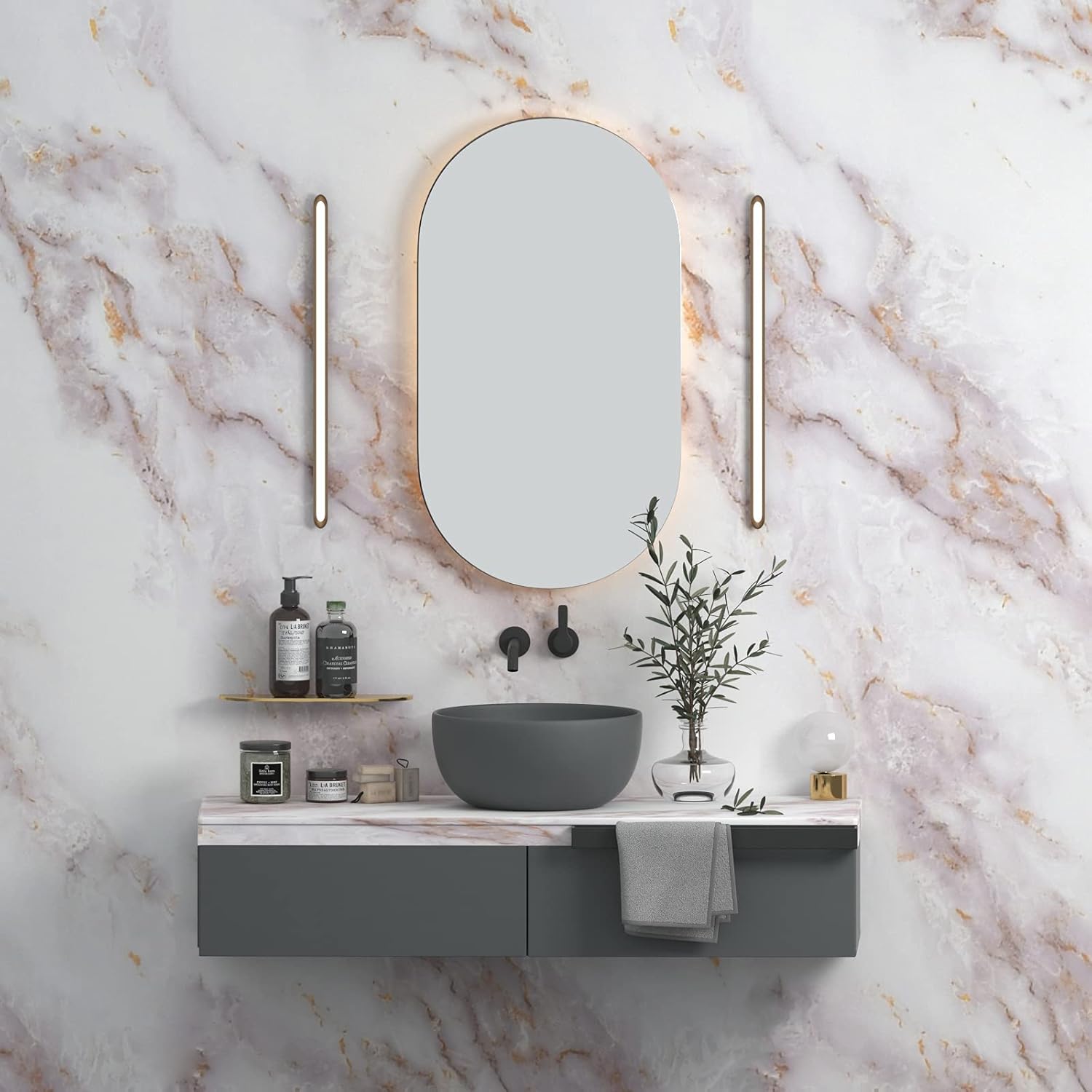 Cohoo Home Marble Contact Paper for Countertops Marble Peel and Stick Wallpaper Removable Self Adhesive Wallpaper Matte Peel and Stick Countertops Kitchen Cabinet Waterproof 15.7inW 79inL White/Gold