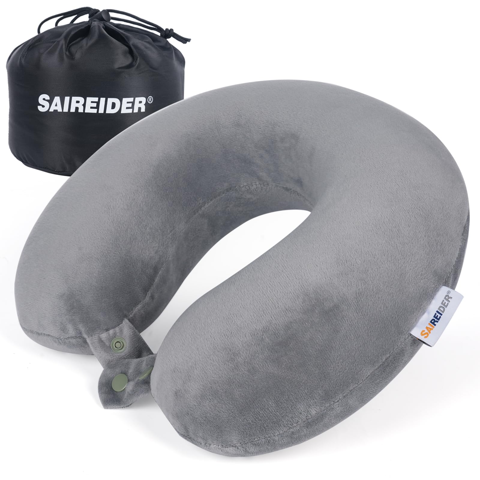 SAIREIDER Travel Pillow 100% Pure Memory Foam Travel Neck Pillow, Airplane Pillow for Traveling、Car、Home、Office，Washable Cover（Black）