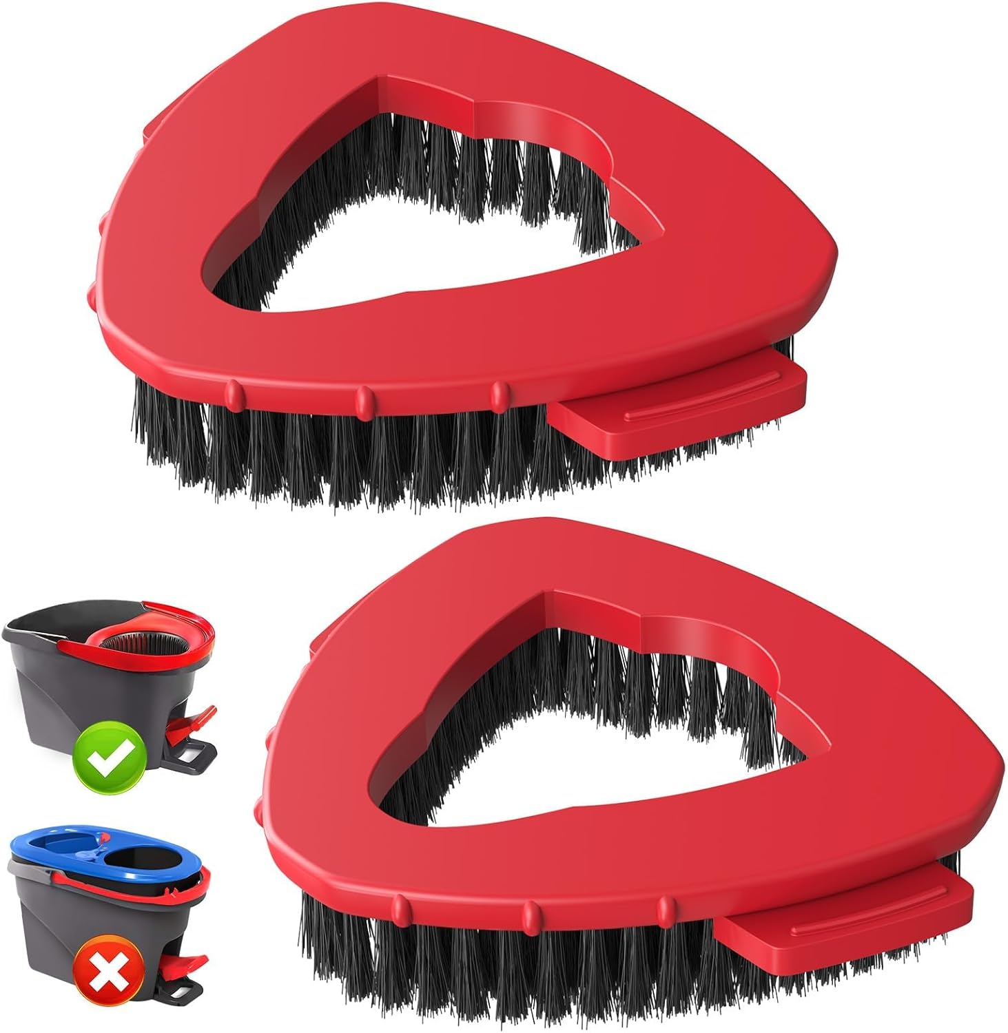 2 Pack 1-Tank Spin Mop Scrub Brush Head Replacement for O Ceda EasyWring 1-Tank System(Red), Hard Bristle Scrubber Brush for Floor Cleaning Accessories (Not Fit for RinseClean 2-Tank)