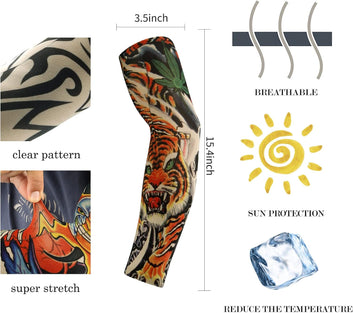 YARIEW Tattoo Sleeves for Men, 12pc Arm Sleeves Fake Tattoos to Cover Arms, Cooling Sun Protection