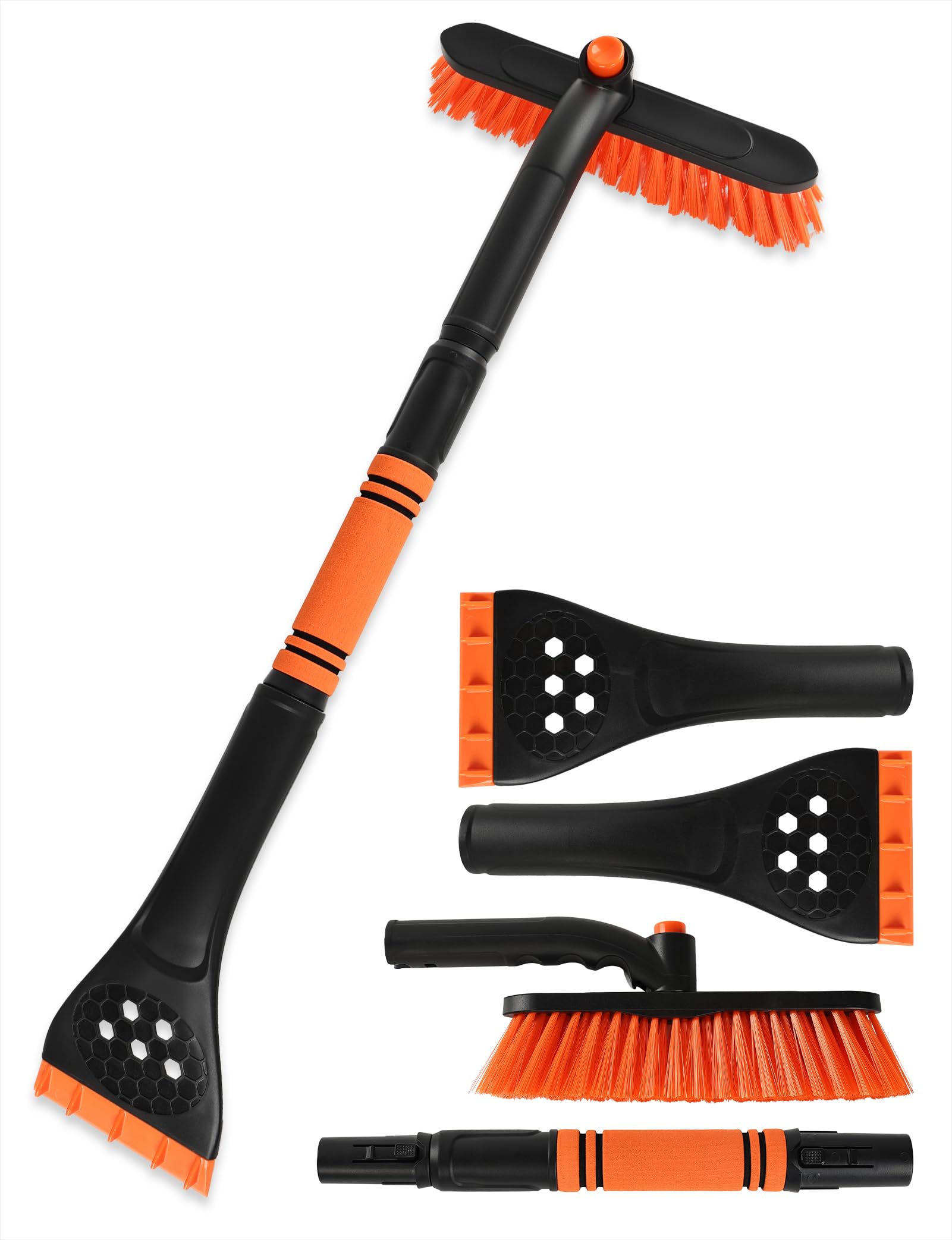 34" Extendable Ice Scrapers for Car Windshield 2-in-1 Snow Brush for Car Snow Scraper for Car Snow Scraper and Drush with Ergonomic Foam Grip for Cars, Trucks, SUVs with 360° Pivoting Brush Head Blue