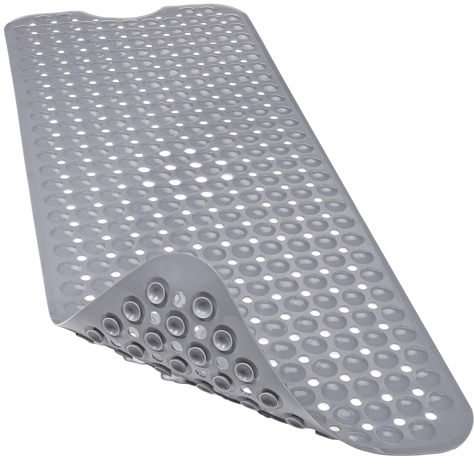 Linoows Bathtub and Shower Mats, 40x16 Inch Extra Large Non Slip Soft Bath Tub Mat with Suction Cups and Drain Holes for Bathroom Floor and Keep Tubs Clean, Machine Washable, Black