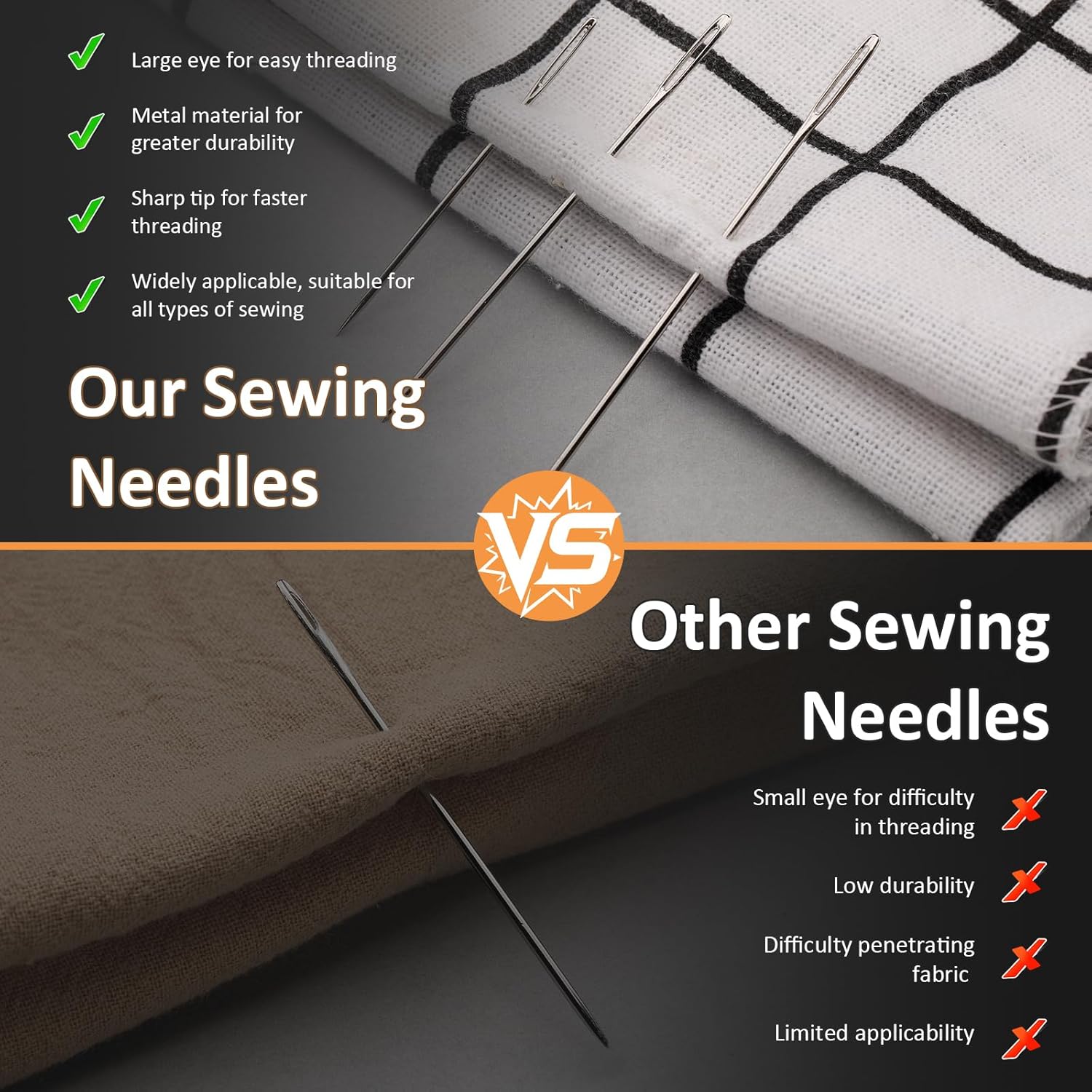 FOUSNOW 25 PCS Steel Sewing Needles, 5 Different Sizes Embroidery Large Eye Needles for Handsewing, Large Eye Sewing Needle, Sharp Needle Kit with Solid Wood Case