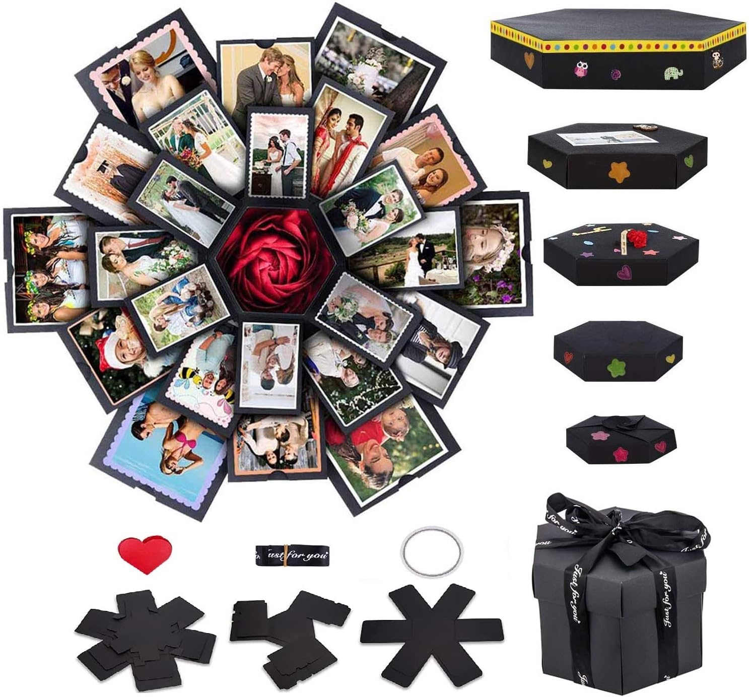 Explosion Gift Box 6 Faces - Custom Gifts for Boyfriend, Creative Handmade DIY Photo Album Scrapbook, 18.5x18.5 Inch Surprise Birthday, Valentine's Day or Wedding Memory Box