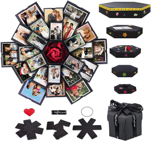 Explosion Gift Box 6 Faces - Custom Gifts for Boyfriend, Creative Handmade DIY Photo Album Scrapbook, 18.5x18.5 Inch Surprise Birthday, Valentine's Day or Wedding Memory Box