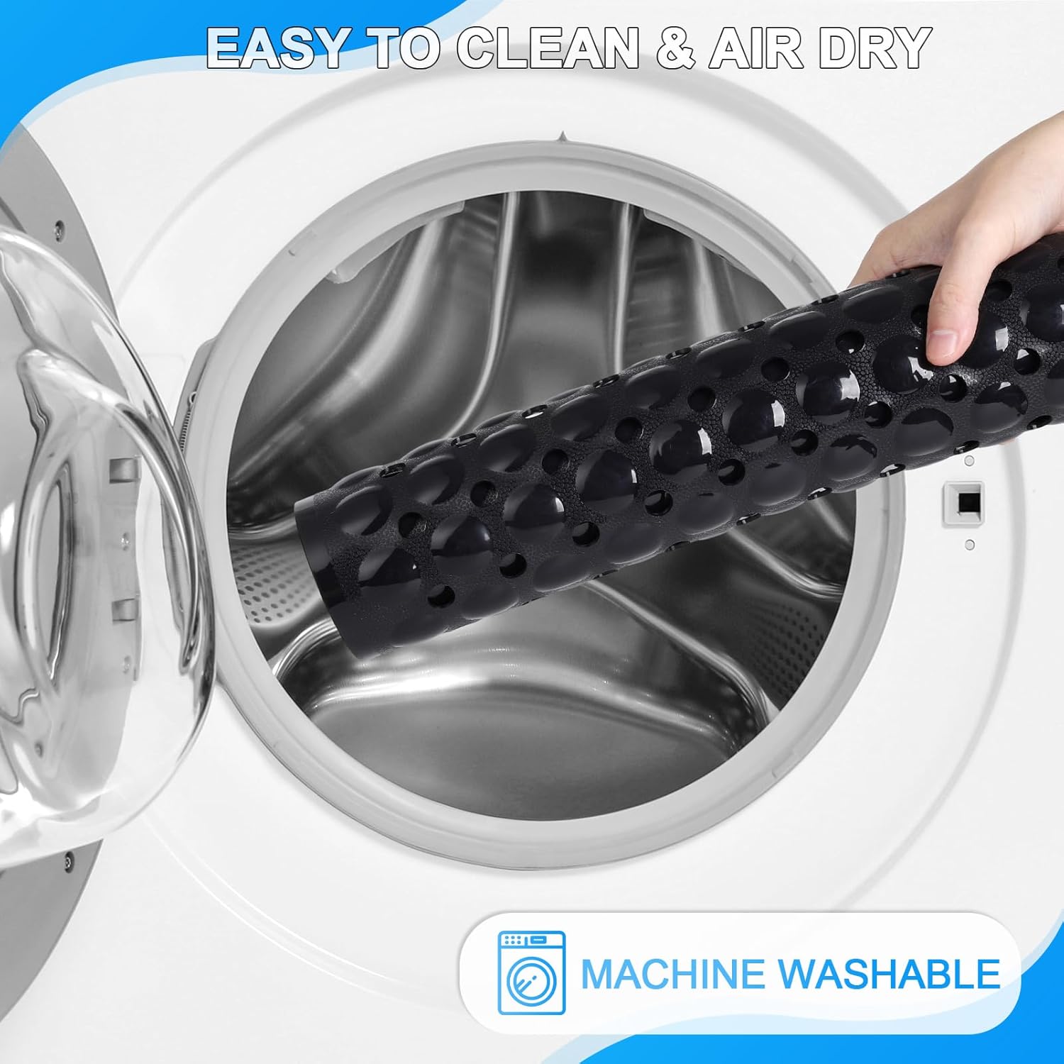 Linoows Bathtub and Shower Mats, 40x16 Inch Extra Large Non Slip Soft Bath Tub Mat with Suction Cups and Drain Holes for Bathroom Floor and Keep Tubs Clean, Machine Washable, Black