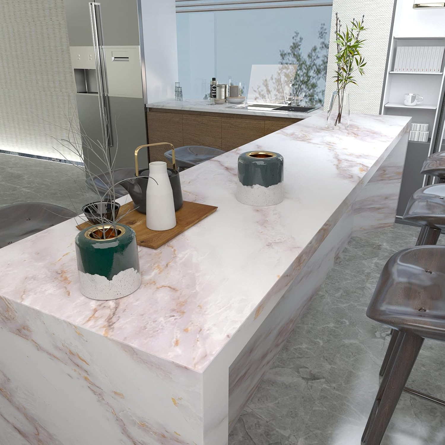 Cohoo Home Marble Contact Paper for Countertops Marble Peel and Stick Wallpaper Removable Self Adhesive Wallpaper Matte Peel and Stick Countertops Kitchen Cabinet Waterproof 15.7inW 79inL White/Gold