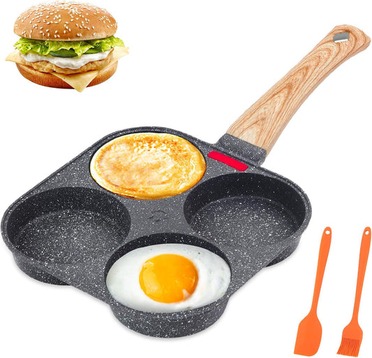 4-Cup Egg Pan Nonstick, Healthy Aluminum Omelette Pan, Breakfast Omelette Skillet for Fried Eggs Cooker, Pancakes, Suitable for Gas Stove & Induction Cookware