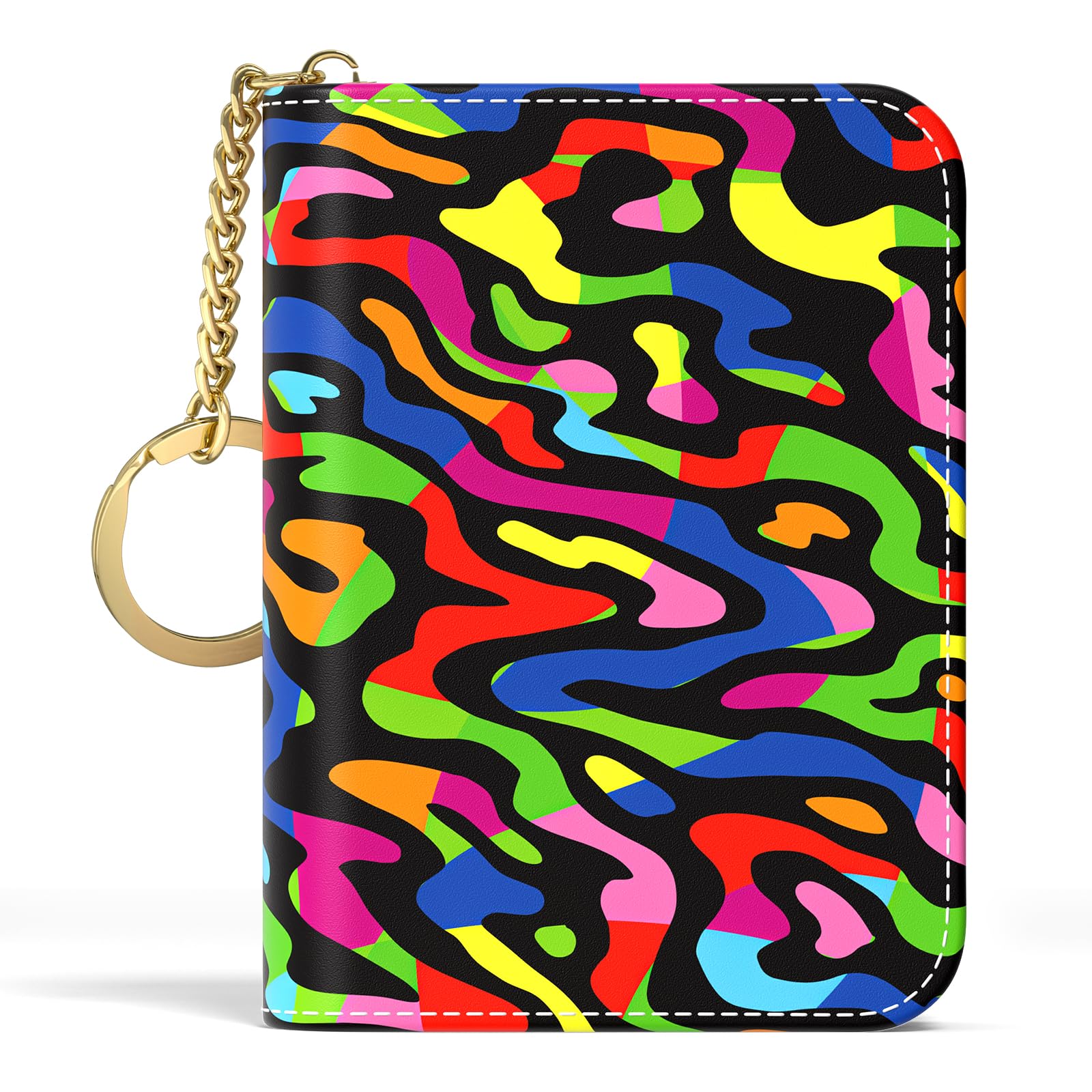 Credit Card Holder, Small RFID Wallet Slim Leather Card Organizer Case with Zipper and Keychain, Elegant Flowers