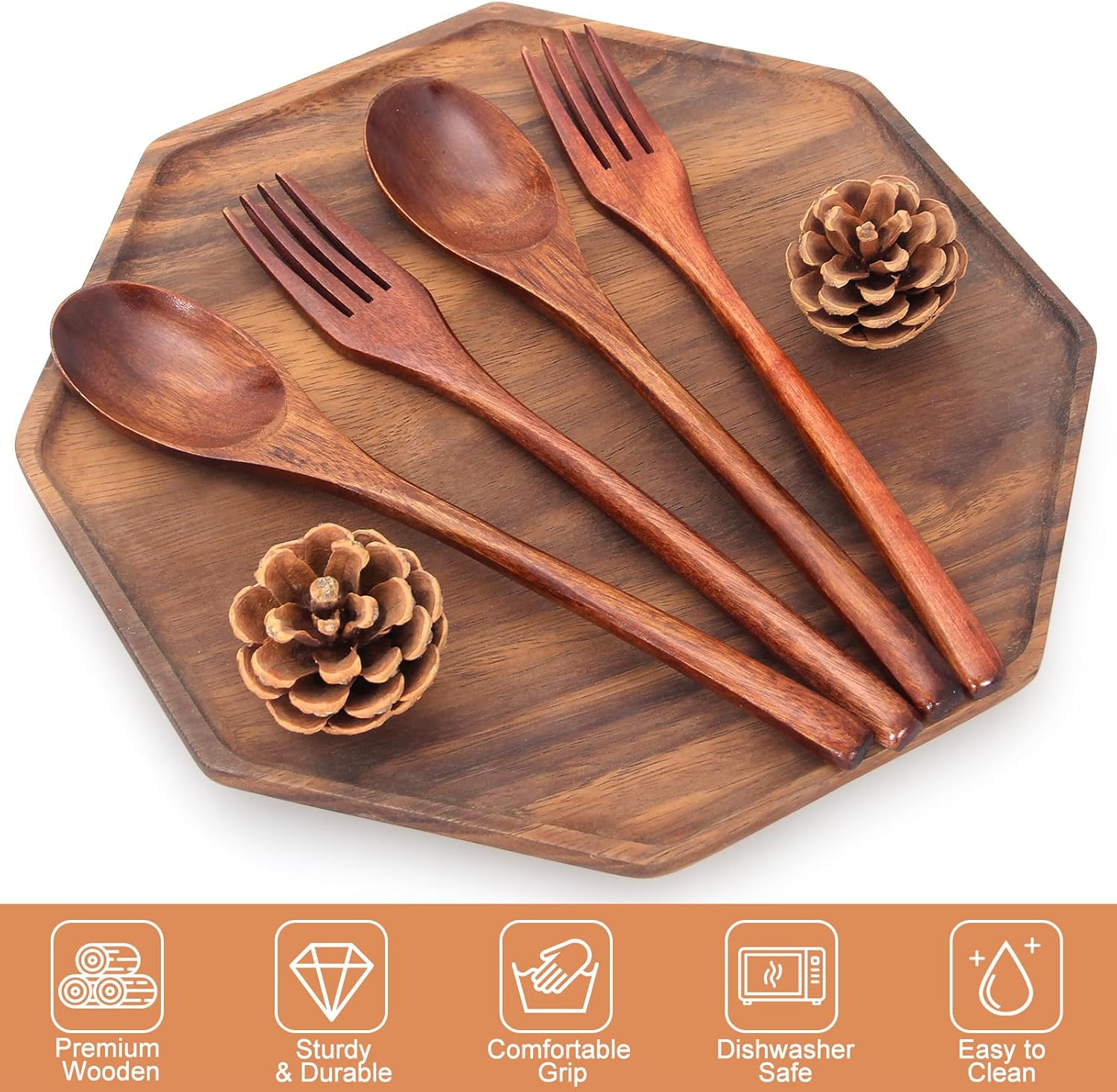 12 Pieces Wooden Forks and Spoons for Eating Utensil Set Lunch Wooden Cutlery Japanese Silverware Sets Flatware Reusable Bamboo Small Utensils Korean Mini Wooden Spoon Fork Set