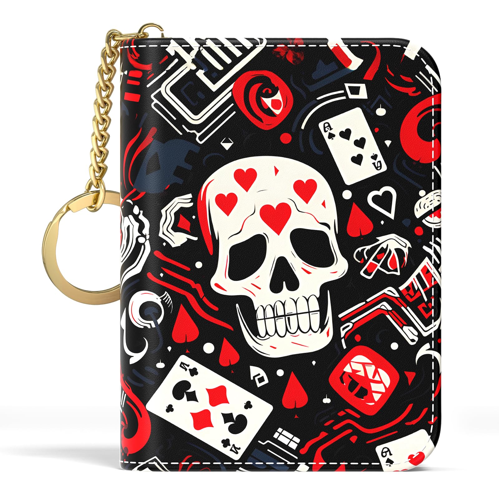 Credit Card Holder, Small RFID Wallet Slim Leather Card Organizer Case with Zipper and Keychain, Elegant Flowers